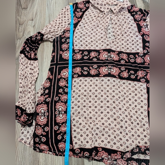 Free People Size Medium Changing Times Printed Tunic, Long Sleeve Boho Blouse - Picture 10 of 13